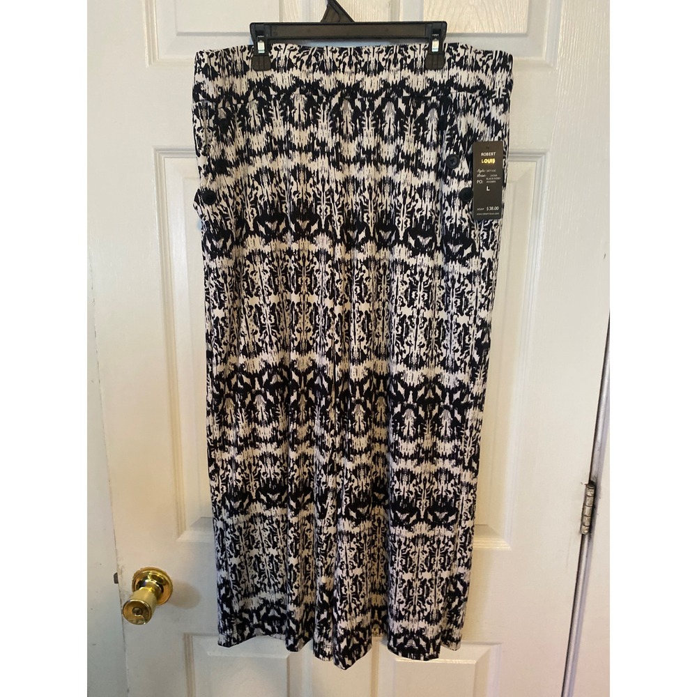 Robert Louis Womens Wide Leg Palazzo‎ Pants Black Ivory Ikat Print SK7153C Large